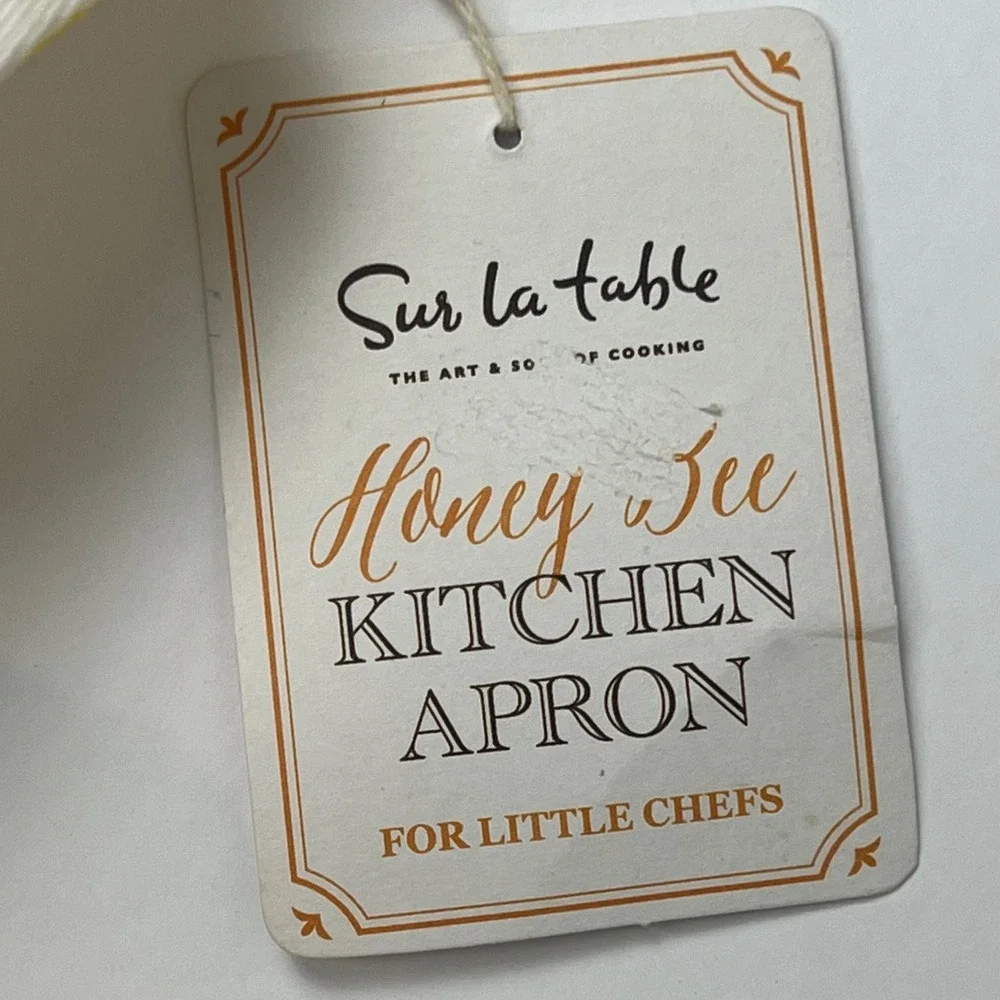 Sur La Table Kids Honey Bee Kitchen Apron White Yellow Cotton‎ Ages 3-10 NWT